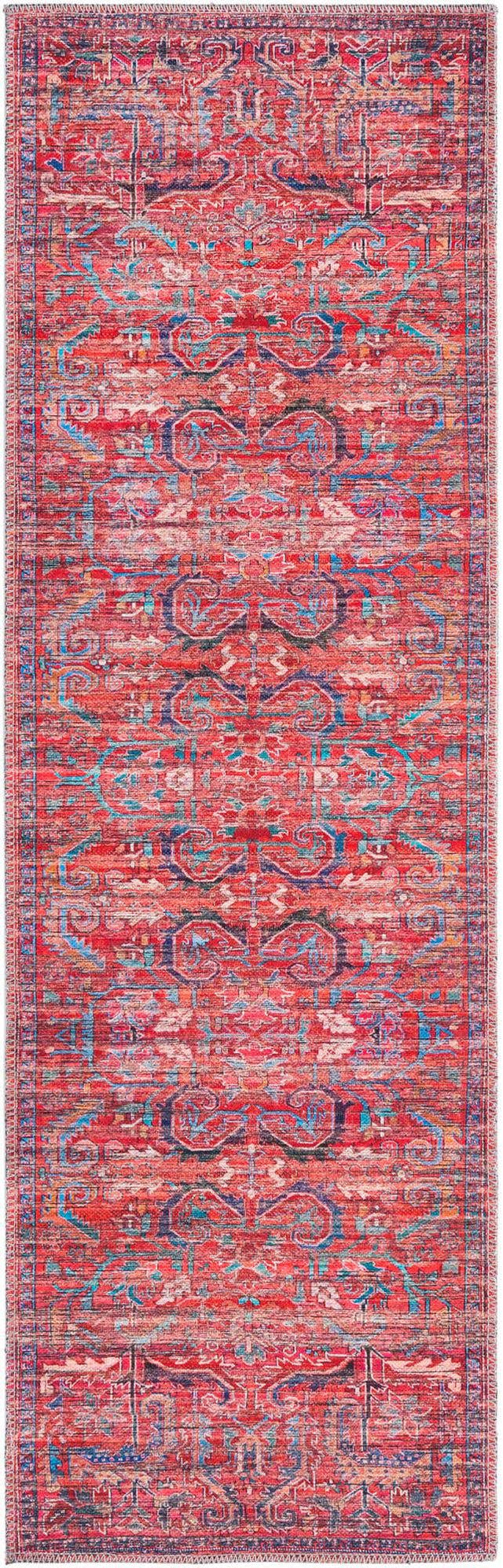 Washable Rust Red 2' x 6' 1 Maahru Runner Area Rug Easy to Clean Stain Resistant & Durable Polyester Chenille Carpet for Living, Dining, Bedrooms, Kitchen for Sale at Rug Engine