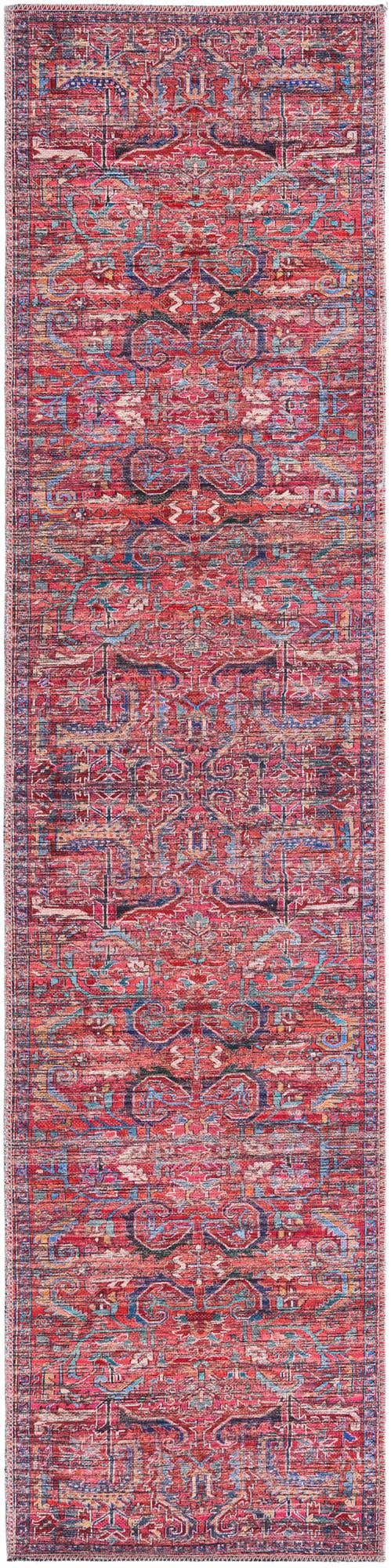 Washable Rust Red 2' x 8' Maahru Runner Area Rug Easy to Clean Stain Resistant & Durable Polyester Chenille Carpet for Living, Dining, Bedrooms, Kitchen for Sale at Rug Engine