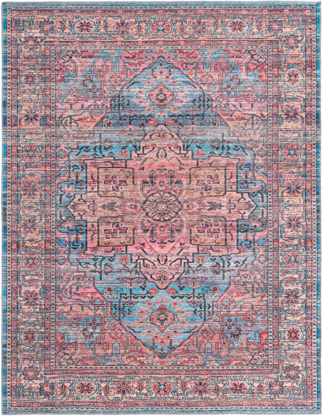 Washable Blue 7' 10 x 10' Maahru Rectangle Area Rug Easy to Clean Stain Resistant & Durable Polyester Chenille Carpet for Living, Dining, Bedrooms, Kitchen for Sale at Rug Engine