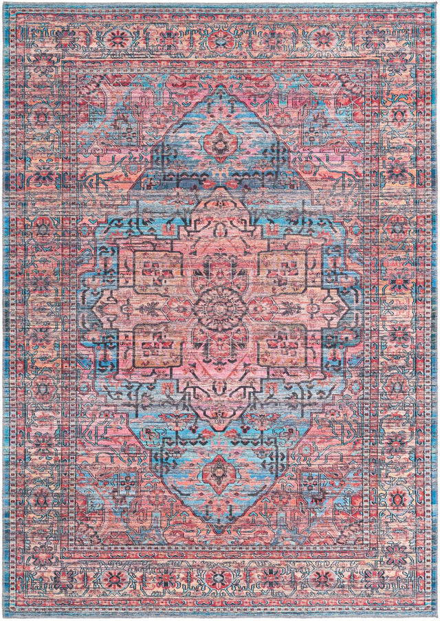 Washable Blue 7' 3 x 10' Maahru Rectangle Area Rug Easy to Clean Stain Resistant & Durable Polyester Chenille Carpet for Living, Dining, Bedrooms, Kitchen for Sale at Rug Engine