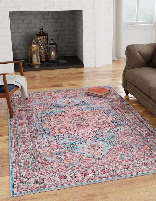 Washable Blue 7' 10 x 10' Maahru Rectangle Area Rug Easy to Clean Stain Resistant & Durable Polyester Chenille Carpet for Living, Dining, Bedrooms, Kitchen for Sale at Rug Engine