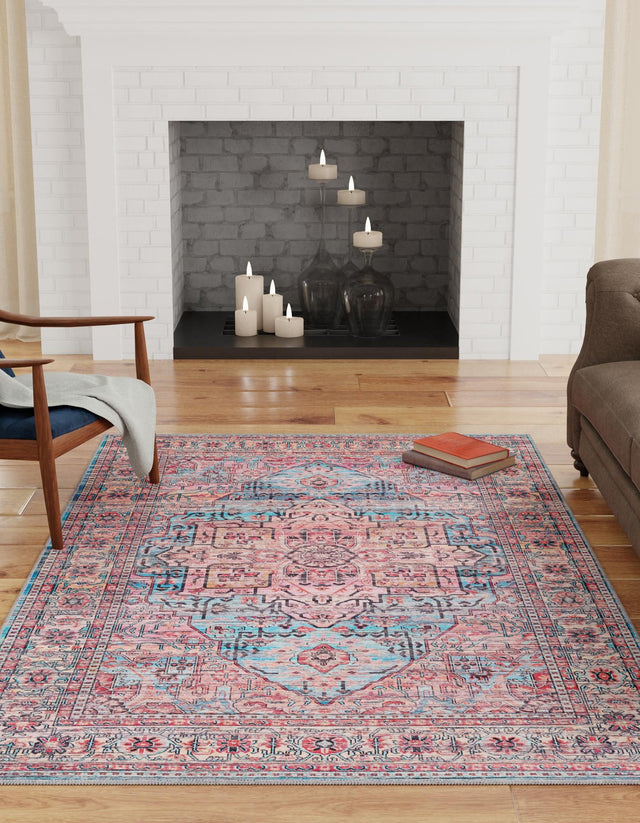 Washable Blue 7' 10 x 10' Maahru Rectangle Area Rug Easy to Clean Stain Resistant & Durable Polyester Chenille Carpet for Living, Dining, Bedrooms, Kitchen for Sale at Rug Engine