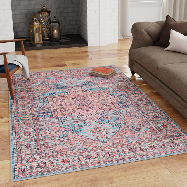 Washable Blue 7' 10 x 10' Maahru Rectangle Area Rug Easy to Clean Stain Resistant & Durable Polyester Chenille Carpet for Living, Dining, Bedrooms, Kitchen for Sale at Rug Engine