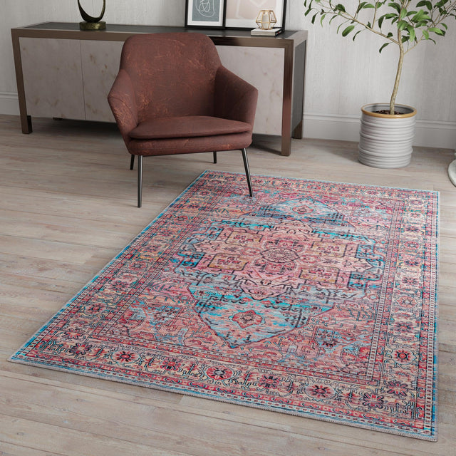 Washable Blue 7' 10 x 10' Maahru Rectangle Area Rug Easy to Clean Stain Resistant & Durable Polyester Chenille Carpet for Living, Dining, Bedrooms, Kitchen for Sale at Rug Engine