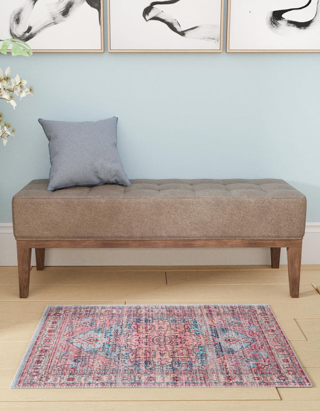 Washable Blue 7' 10 x 10' Maahru Rectangle Area Rug Easy to Clean Stain Resistant & Durable Polyester Chenille Carpet for Living, Dining, Bedrooms, Kitchen for Sale at Rug Engine