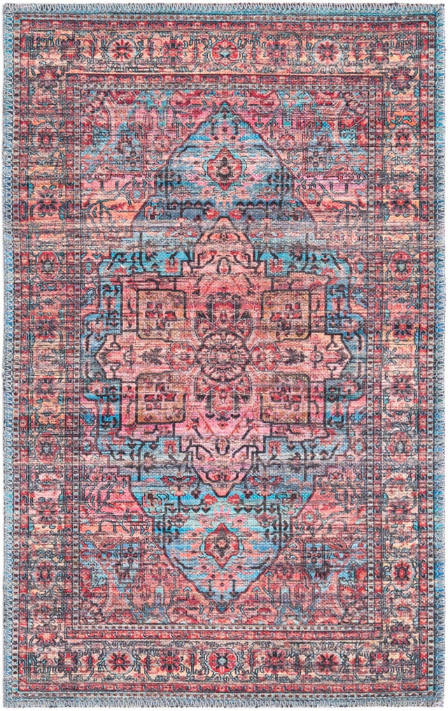 Washable Blue 2' x 3' 1 Maahru Rectangle Area Rug Easy to Clean Stain Resistant & Durable Polyester Chenille Carpet for Living, Dining, Bedrooms, Kitchen for Sale at Rug Engine