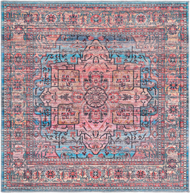 Washable Blue 5' 3 x 5' 3 Maahru Square Area Rug Easy to Clean Stain Resistant & Durable Polyester Chenille Carpet for Living, Dining, Bedrooms, Kitchen for Sale at Rug Engine