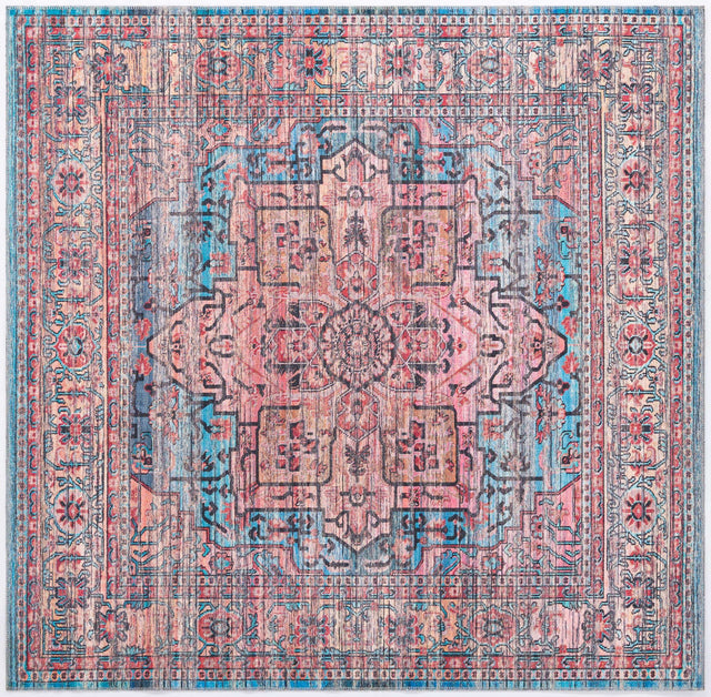 Washable Blue 7' 3 x 7' 3 Maahru Square Area Rug Easy to Clean Stain Resistant & Durable Polyester Chenille Carpet for Living, Dining, Bedrooms, Kitchen for Sale at Rug Engine