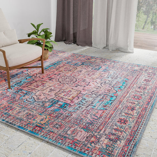 Washable Blue 7' 3 x 7' 3 Maahru Square Area Rug Easy to Clean Stain Resistant & Durable Polyester Chenille Carpet for Living, Dining, Bedrooms, Kitchen for Sale at Rug Engine