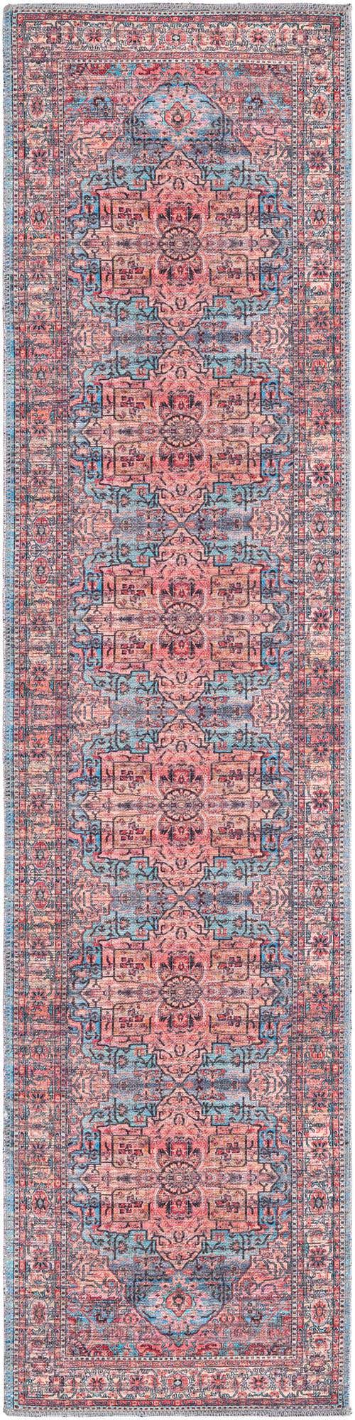 Washable Blue 2' x 8' Maahru Runner Area Rug Easy to Clean Stain Resistant & Durable Polyester Chenille Carpet for Living, Dining, Bedrooms, Kitchen for Sale at Rug Engine