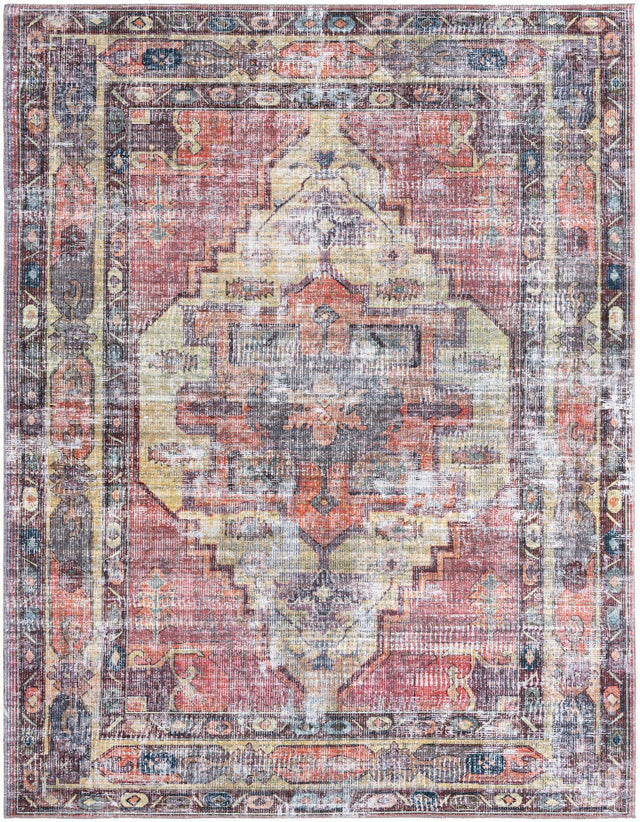 Washable Yellow Pink 7' 10 x 10' Maahru Rectangle Area Rug Easy to Clean Stain Resistant & Durable Polyester Chenille Carpet for Living, Dining, Bedrooms, Kitchen for Sale at Rug Engine