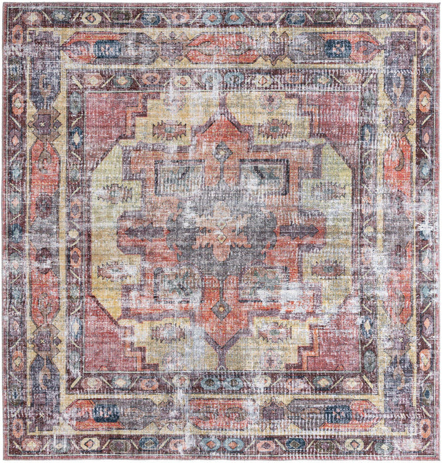 Washable Yellow Pink 10' 6 x 10' 6 Maahru Square Area Rug Easy to Clean Stain Resistant & Durable Polyester Chenille Carpet for Living, Dining, Bedrooms, Kitchen for Sale at Rug Engine