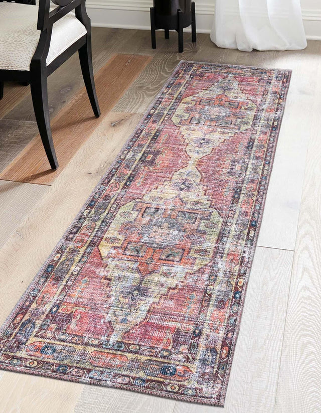 Washable Yellow Pink 2' x 8' Maahru Runner Area Rug Easy to Clean Stain Resistant & Durable Polyester Chenille Carpet for Living, Dining, Bedrooms, Kitchen for Sale at Rug Engine