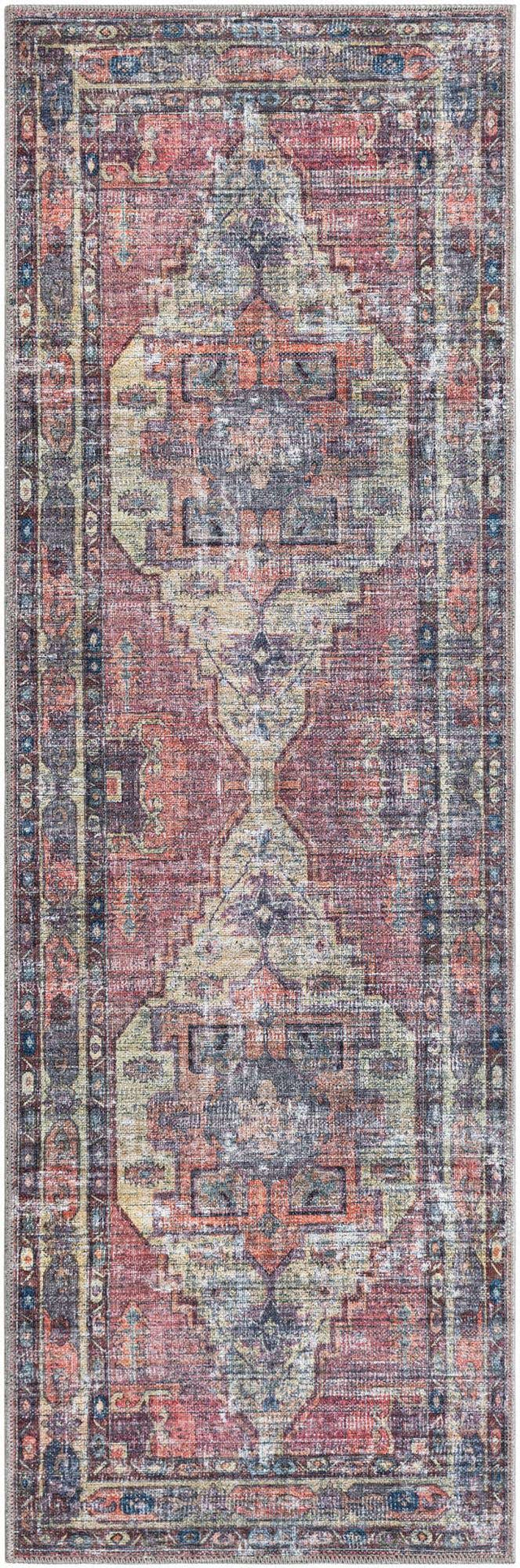 Washable Yellow Pink 2' x 6' 1 Maahru Runner Area Rug Easy to Clean Stain Resistant & Durable Polyester Chenille Carpet for Living, Dining, Bedrooms, Kitchen for Sale at Rug Engine
