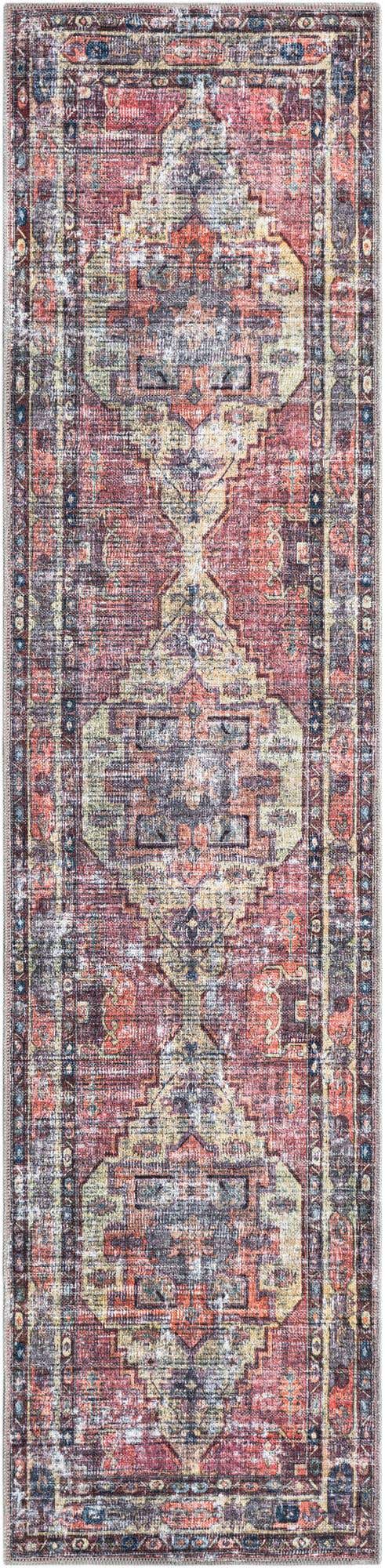 Washable Yellow Pink 2' x 8' Maahru Runner Area Rug Easy to Clean Stain Resistant & Durable Polyester Chenille Carpet for Living, Dining, Bedrooms, Kitchen for Sale at Rug Engine