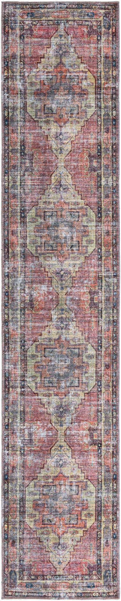 Washable Yellow Pink 2' 7 x 13' 1 Maahru Runner Area Rug Easy to Clean Stain Resistant & Durable Polyester Chenille Carpet for Living, Dining, Bedrooms, Kitchen for Sale at Rug Engine