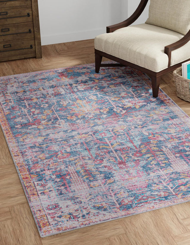 Washable Navy Blue 5' 3 x 8' Maahru Rectangle Area Rug Easy to Clean Stain Resistant & Durable Polyester Chenille Carpet for Living, Dining, Bedrooms, Kitchen for Sale at Rug Engine