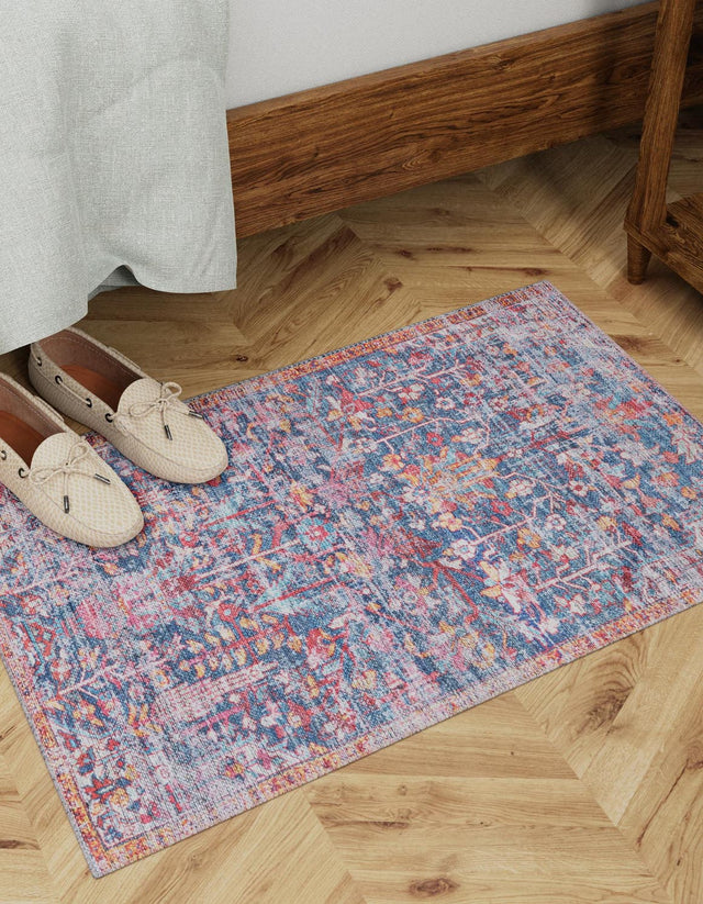 Washable Navy Blue 2' x 3' 1 Maahru Rectangle Area Rug Easy to Clean Stain Resistant & Durable Polyester Chenille Carpet for Living, Dining, Bedrooms, Kitchen for Sale at Rug Engine