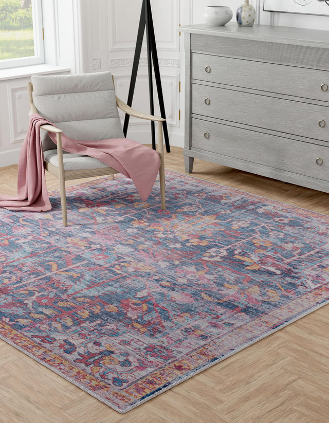 Washable Navy Blue 7' 10 x 7' 10 Maahru Square Area Rug Easy to Clean Stain Resistant & Durable Polyester Chenille Carpet for Living, Dining, Bedrooms, Kitchen for Sale at Rug Engine