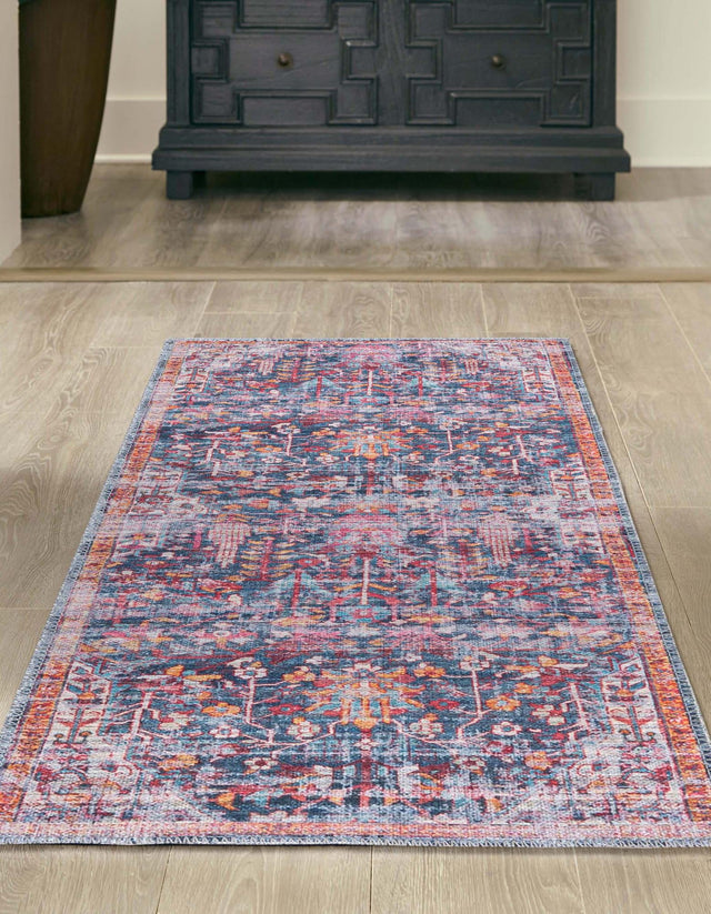 Washable Navy Blue 2' x 8' Maahru Runner Area Rug Easy to Clean Stain Resistant & Durable Polyester Chenille Carpet for Living, Dining, Bedrooms, Kitchen for Sale at Rug Engine