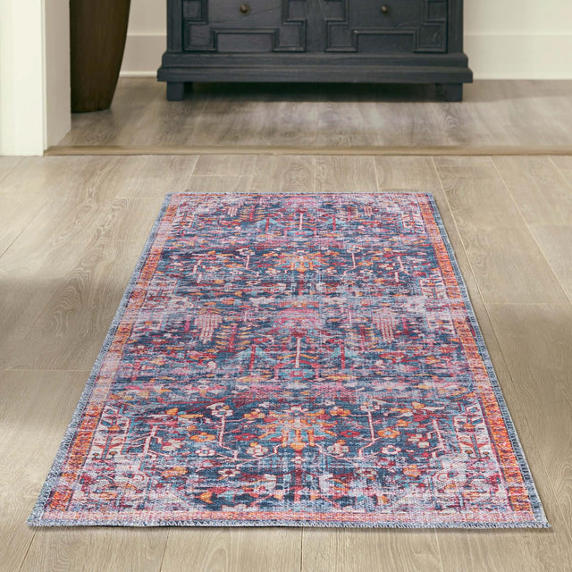 Washable Navy Blue 2' x 10' Maahru Runner Area Rug Easy to Clean Stain Resistant & Durable Polyester Chenille Carpet for Living, Dining, Bedrooms, Kitchen for Sale at Rug Engine