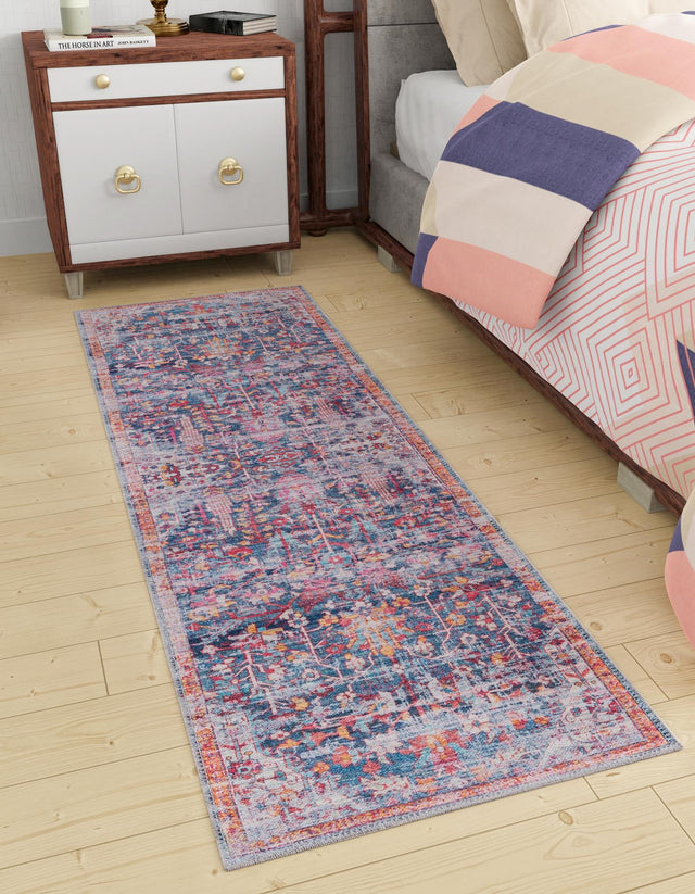 Washable Navy Blue 2' x 8' Maahru Runner Area Rug Easy to Clean Stain Resistant & Durable Polyester Chenille Carpet for Living, Dining, Bedrooms, Kitchen for Sale at Rug Engine