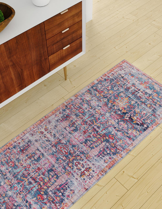 Washable Navy Blue 2' x 10' Maahru Runner Area Rug Easy to Clean Stain Resistant & Durable Polyester Chenille Carpet for Living, Dining, Bedrooms, Kitchen for Sale at Rug Engine