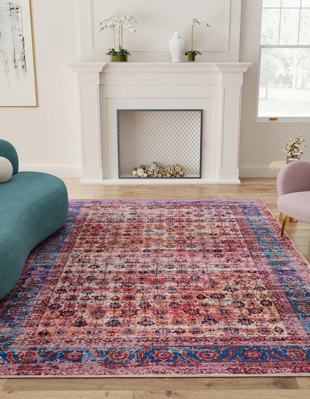 Washable Antique Pink 2' x 3' 1 Maahru Rectangle Area Rug Easy to Clean Stain Resistant & Durable Polyester Chenille Carpet for Living, Dining, Bedrooms, Kitchen for Sale at Rug Engine