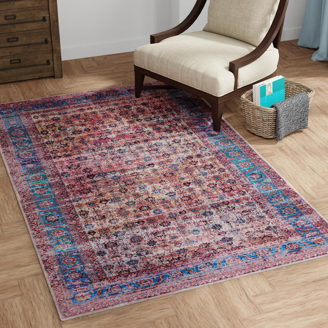 Washable Antique Pink 2' x 3' 1 Maahru Rectangle Area Rug Easy to Clean Stain Resistant & Durable Polyester Chenille Carpet for Living, Dining, Bedrooms, Kitchen for Sale at Rug Engine