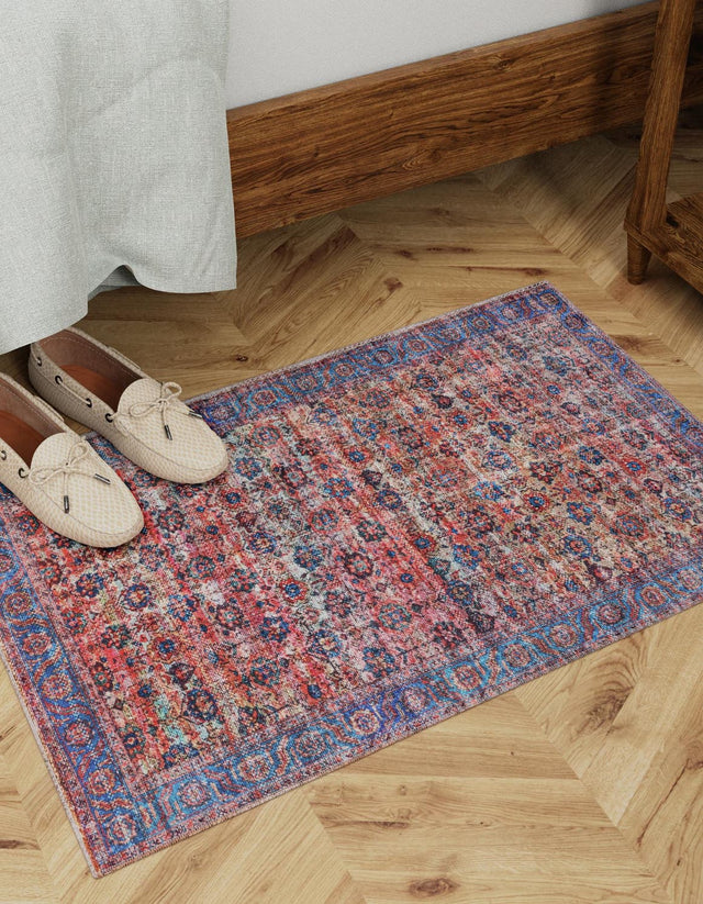 Washable Antique Pink 2' x 3' 1 Maahru Rectangle Area Rug Easy to Clean Stain Resistant & Durable Polyester Chenille Carpet for Living, Dining, Bedrooms, Kitchen for Sale at Rug Engine