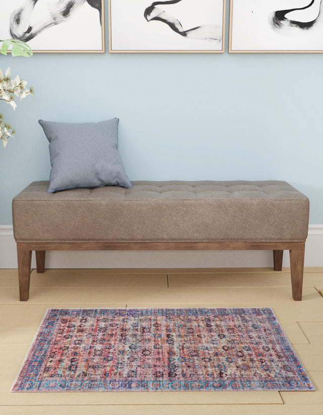 Washable Antique Pink 2' x 3' 1 Maahru Rectangle Area Rug Easy to Clean Stain Resistant & Durable Polyester Chenille Carpet for Living, Dining, Bedrooms, Kitchen for Sale at Rug Engine