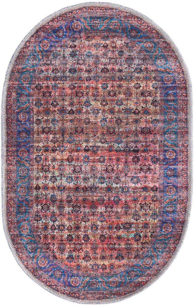 Washable Antique Pink 2' x 3' 1 Maahru Oval Area Rug Easy to Clean Stain Resistant & Durable Polyester Chenille Carpet for Living, Dining, Bedrooms, Kitchen for Sale at Rug Engine