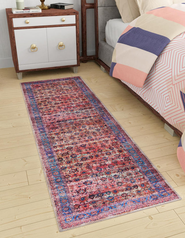 Washable Antique Pink 2' x 10' Maahru Runner Area Rug Easy to Clean Stain Resistant & Durable Polyester Chenille Carpet for Living, Dining, Bedrooms, Kitchen for Sale at Rug Engine