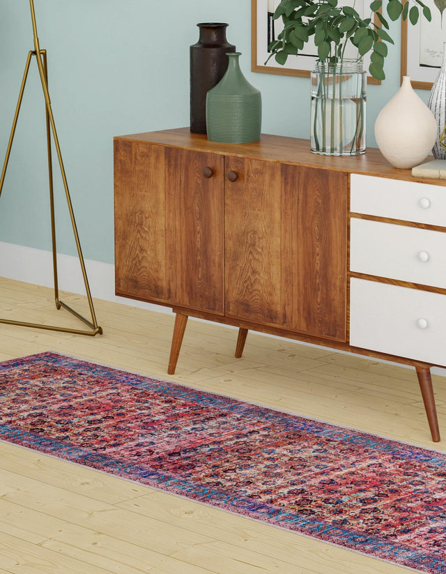 Washable Antique Pink 2' 7 x 13' 1 Maahru Runner Area Rug Easy to Clean Stain Resistant & Durable Polyester Chenille Carpet for Living, Dining, Bedrooms, Kitchen for Sale at Rug Engine