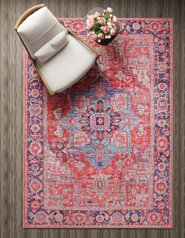 Washable Rust Red 5' 3 x 8' Maahru Rectangle Area Rug Easy to Clean Stain Resistant & Durable Polyester Chenille Carpet for Living, Dining, Bedrooms, Kitchen for Sale at Rug Engine