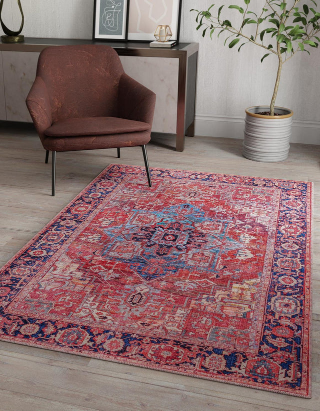 Washable Rust Red 7' 10 x 10' Maahru Rectangle Area Rug Easy to Clean Stain Resistant & Durable Polyester Chenille Carpet for Living, Dining, Bedrooms, Kitchen for Sale at Rug Engine