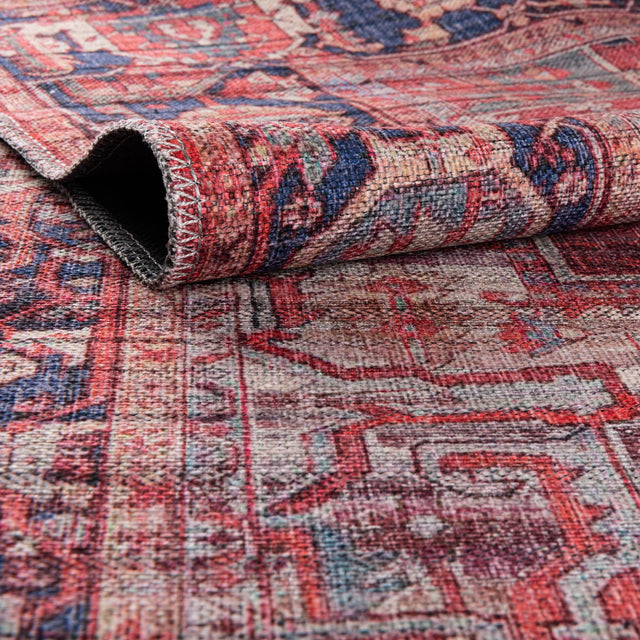 Washable Rust Red 5' 3 x 8' Maahru Rectangle Area Rug Easy to Clean Stain Resistant & Durable Polyester Chenille Carpet for Living, Dining, Bedrooms, Kitchen for Sale at Rug Engine