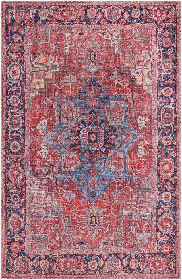Washable Rust Red 5' 3 x 8' Maahru Rectangle Area Rug Easy to Clean Stain Resistant & Durable Polyester Chenille Carpet for Living, Dining, Bedrooms, Kitchen for Sale at Rug Engine