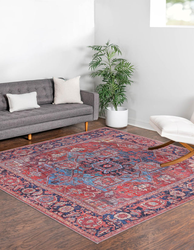 Washable Rust Red 3' 3 x 3' 3 Maahru Square Area Rug Easy to Clean Stain Resistant & Durable Polyester Chenille Carpet for Living, Dining, Bedrooms, Kitchen for Sale at Rug Engine