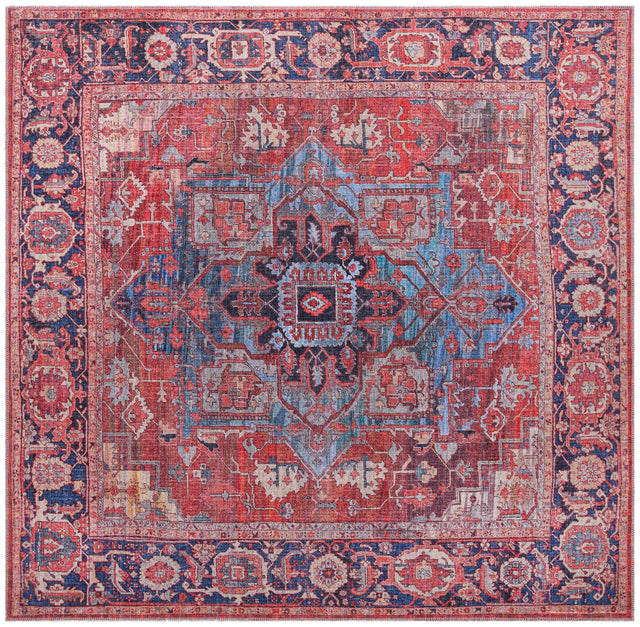 Washable Rust Red 7' 3 x 7' 3 Maahru Square Area Rug Easy to Clean Stain Resistant & Durable Polyester Chenille Carpet for Living, Dining, Bedrooms, Kitchen for Sale at Rug Engine