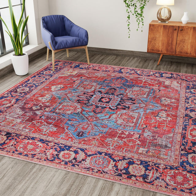Washable Rust Red 3' 3 x 3' 3 Maahru Square Area Rug Easy to Clean Stain Resistant & Durable Polyester Chenille Carpet for Living, Dining, Bedrooms, Kitchen for Sale at Rug Engine