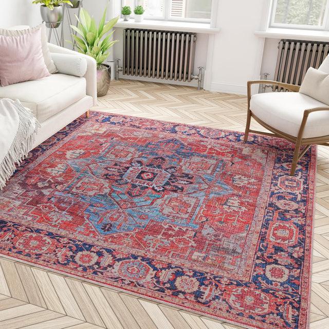 Washable Rust Red 7' 10 x 7' 10 Maahru Square Area Rug Easy to Clean Stain Resistant & Durable Polyester Chenille Carpet for Living, Dining, Bedrooms, Kitchen for Sale at Rug Engine
