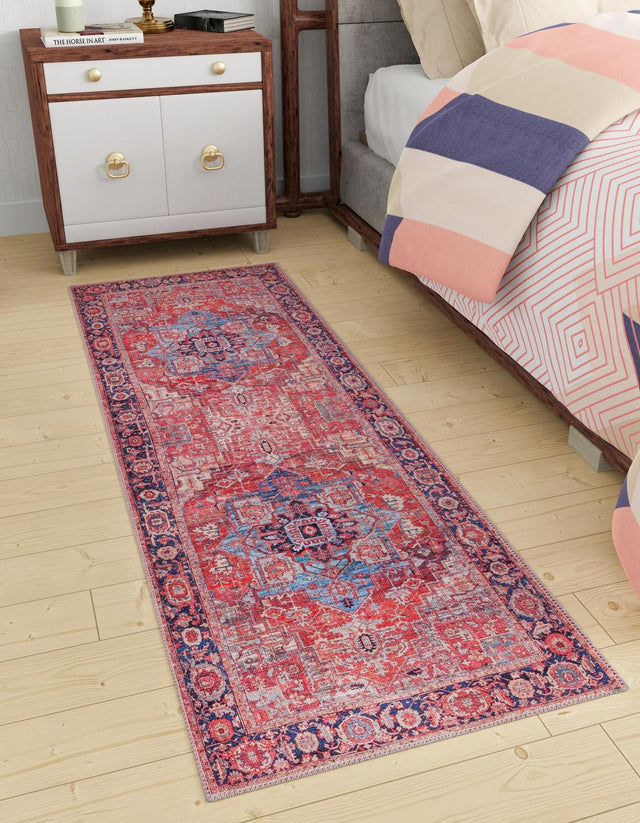 Washable Rust Red 2' x 10' Maahru Runner Area Rug Easy to Clean Stain Resistant & Durable Polyester Chenille Carpet for Living, Dining, Bedrooms, Kitchen for Sale at Rug Engine