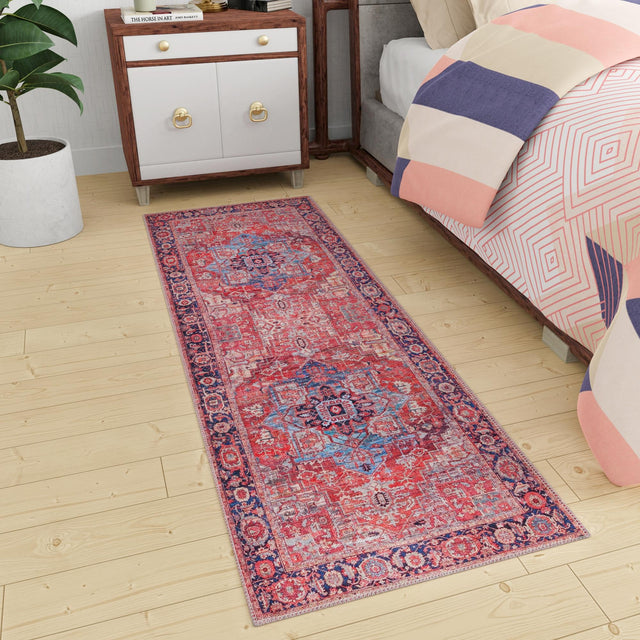 Washable Rust Red 2' x 4' 1 Maahru Runner Area Rug Easy to Clean Stain Resistant & Durable Polyester Chenille Carpet for Living, Dining, Bedrooms, Kitchen for Sale at Rug Engine