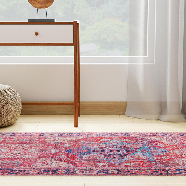 Washable Rust Red 2' x 10' Maahru Runner Area Rug Easy to Clean Stain Resistant & Durable Polyester Chenille Carpet for Living, Dining, Bedrooms, Kitchen for Sale at Rug Engine