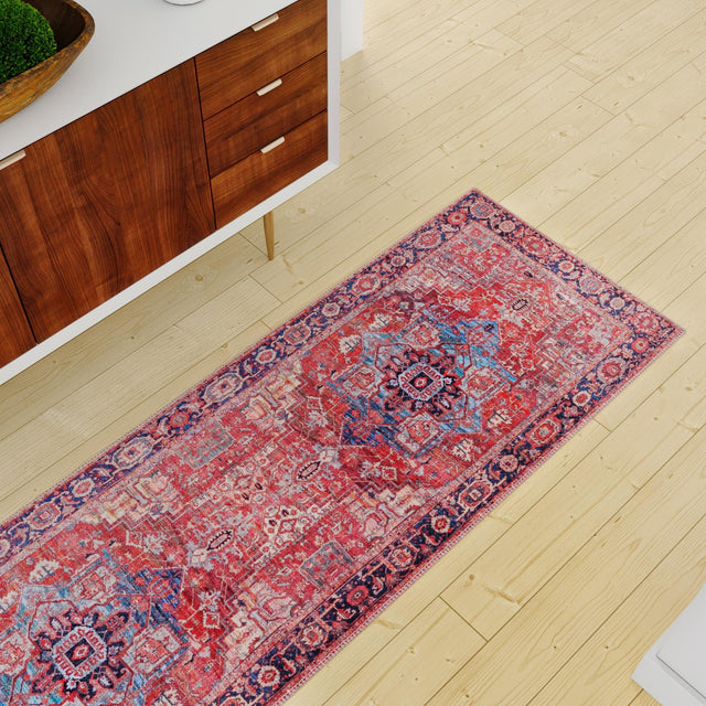 Washable Rust Red 2' 7 x 13' 1 Maahru Runner Area Rug Easy to Clean Stain Resistant & Durable Polyester Chenille Carpet for Living, Dining, Bedrooms, Kitchen for Sale at Rug Engine