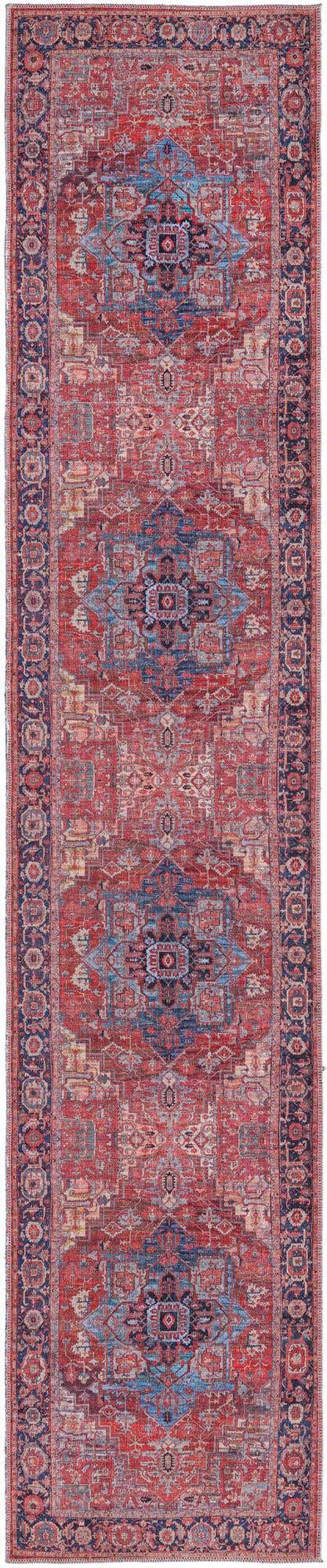 Washable Rust Red 2' 7 x 13' 1 Maahru Runner Area Rug Easy to Clean Stain Resistant & Durable Polyester Chenille Carpet for Living, Dining, Bedrooms, Kitchen for Sale at Rug Engine