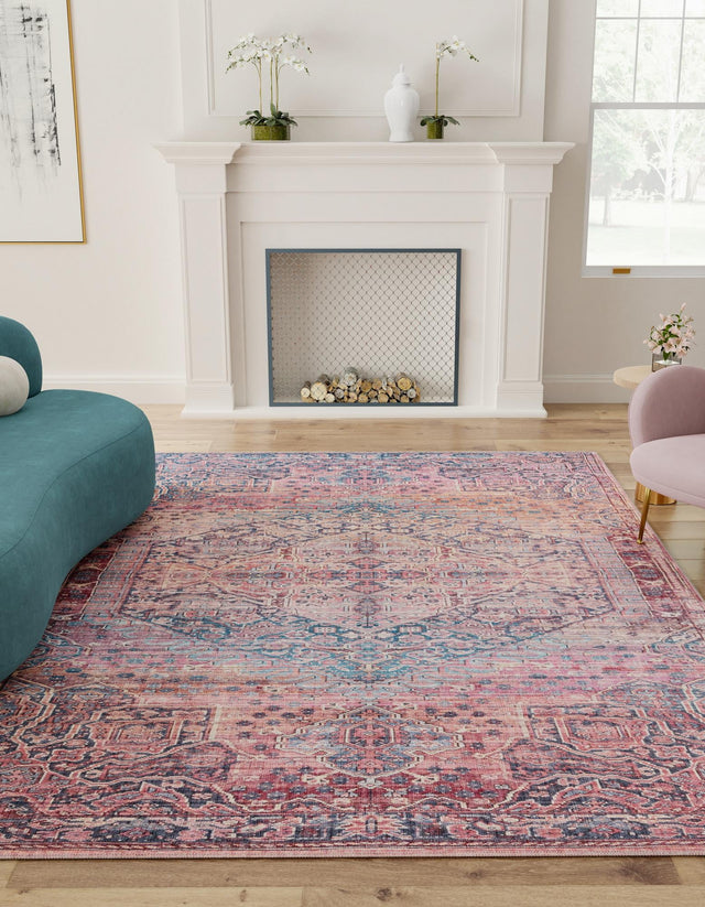 Washable Antique Rust Red 6' 1 x 9' Maahru Rectangle Area Rug Easy to Clean Stain Resistant & Durable Polyester Chenille Carpet for Living, Dining, Bedrooms, Kitchen for Sale at Rug Engine