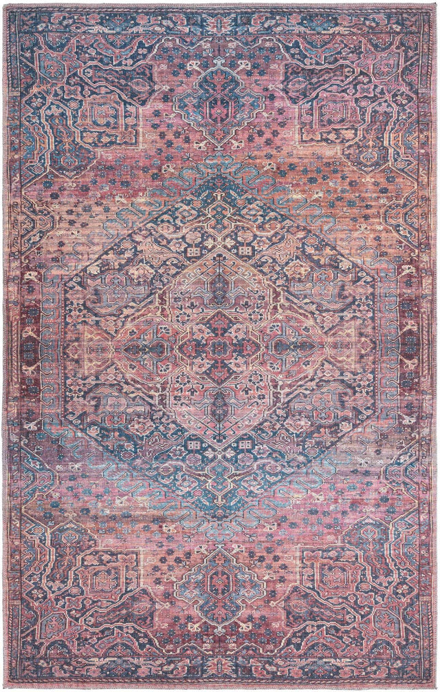 Washable Antique Rust Red 5' 3 x 8' Maahru Rectangle Area Rug Easy to Clean Stain Resistant & Durable Polyester Chenille Carpet for Living, Dining, Bedrooms, Kitchen for Sale at Rug Engine