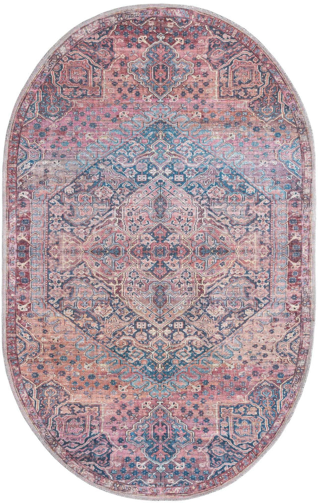 Washable Antique Rust Red 4' 1 x 6' 1 Maahru Oval Area Rug Easy to Clean Stain Resistant & Durable Polyester Chenille Carpet for Living, Dining, Bedrooms, Kitchen for Sale at Rug Engine